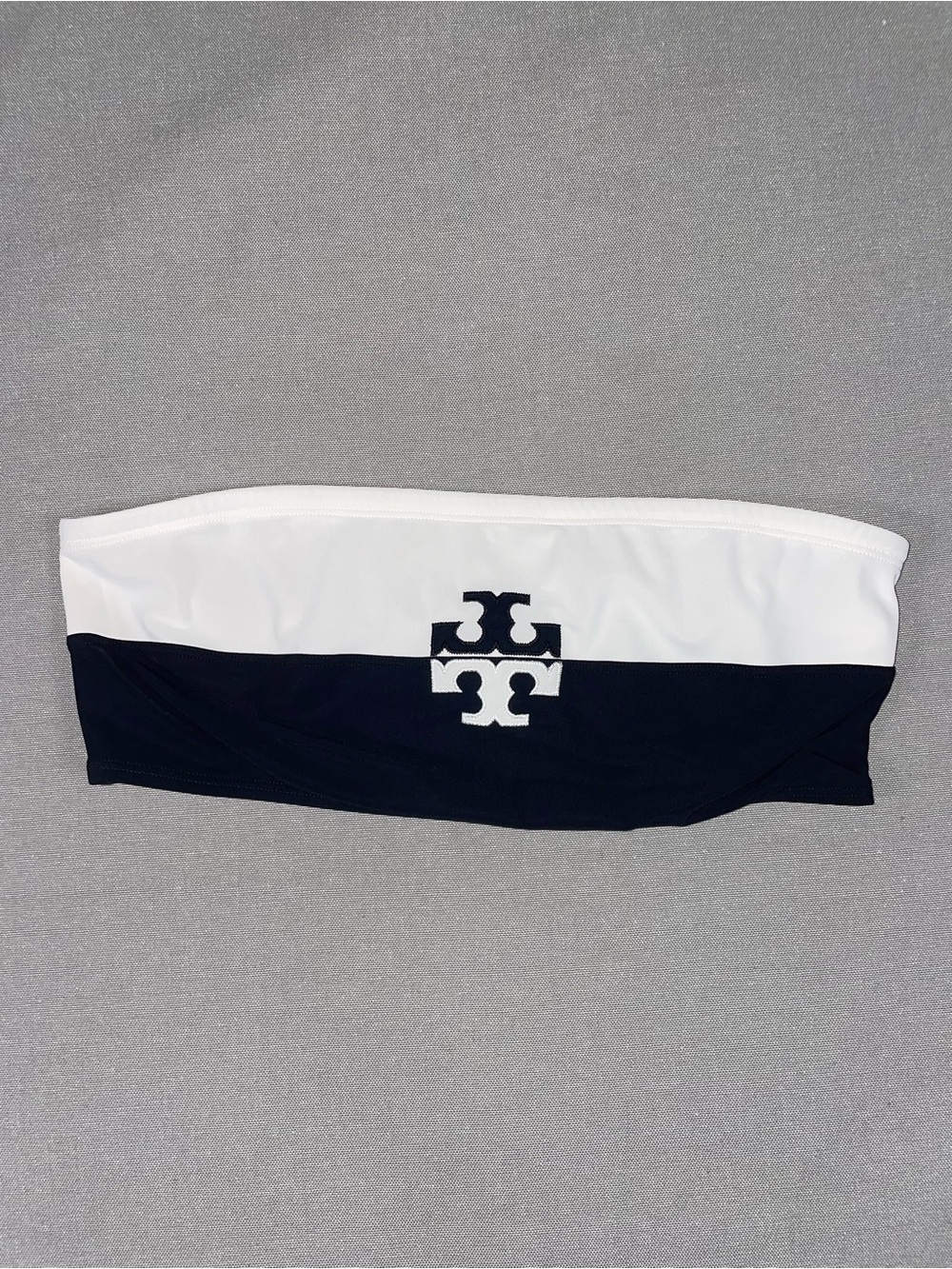 Tory Burch Color-Blocked Logo Bandeau Bikini Top Black White Size M No Strap